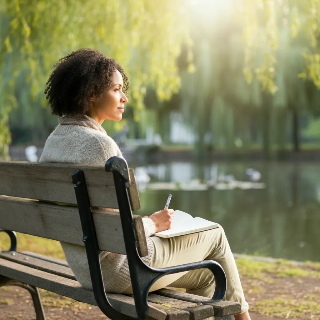 A woman finding peace and moving forward after divorce, symbolizing acceptance and embracing the future.