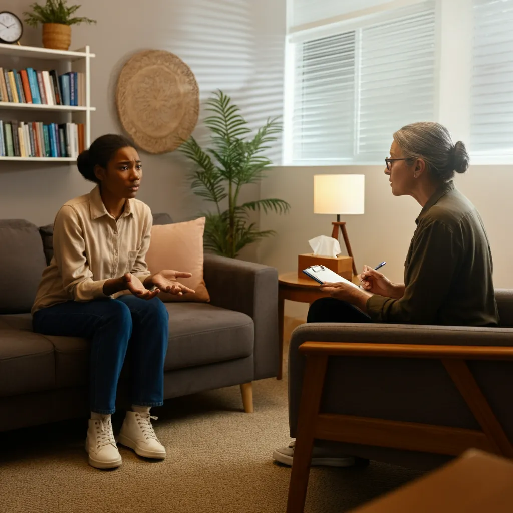 Person accessing mental health services, illustrating the process of finding support and resources.