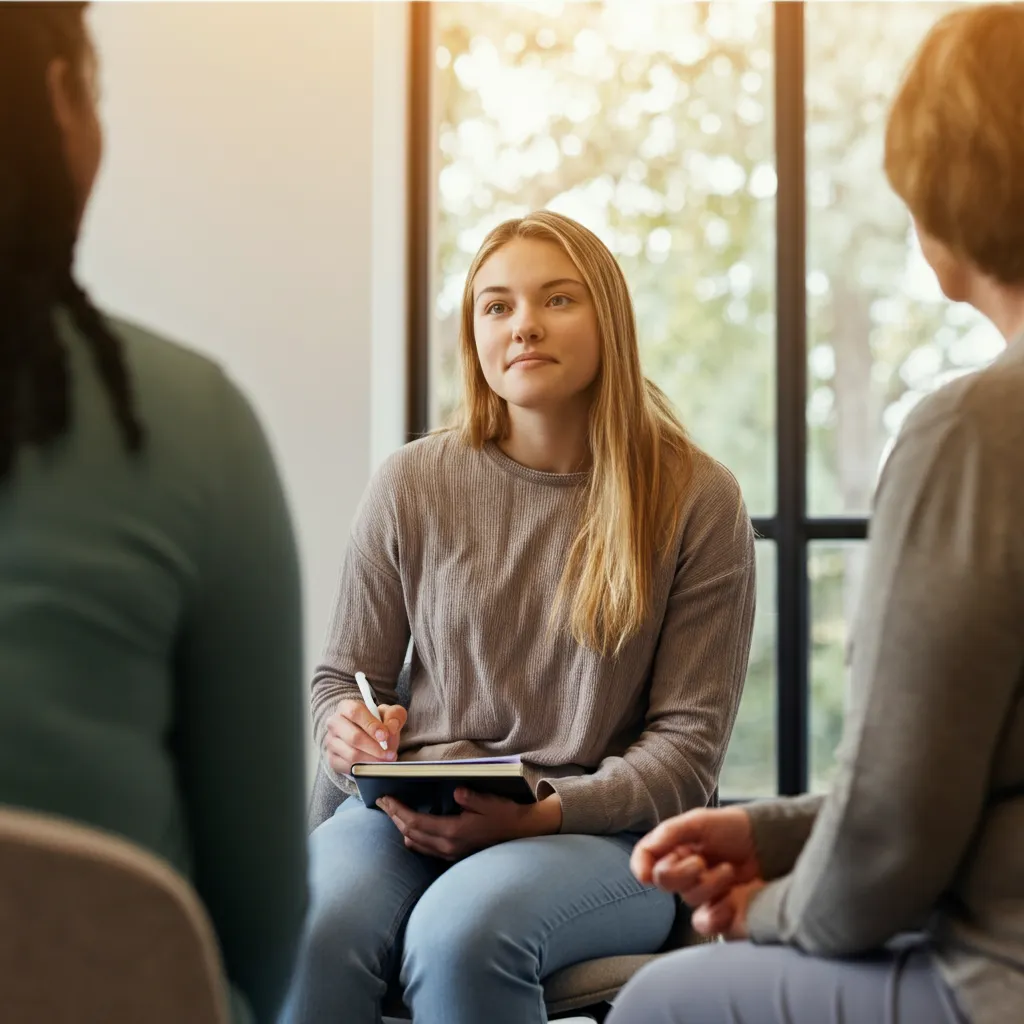 Person actively engaged in recovery activities, symbolizing the action stage of overcoming addiction.