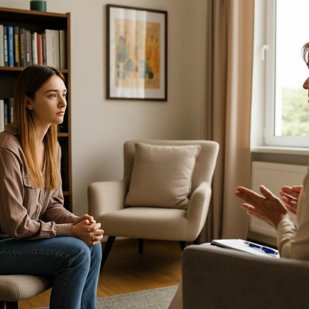 Person actively engaged in therapy, symbolizing the action stage of addiction recovery