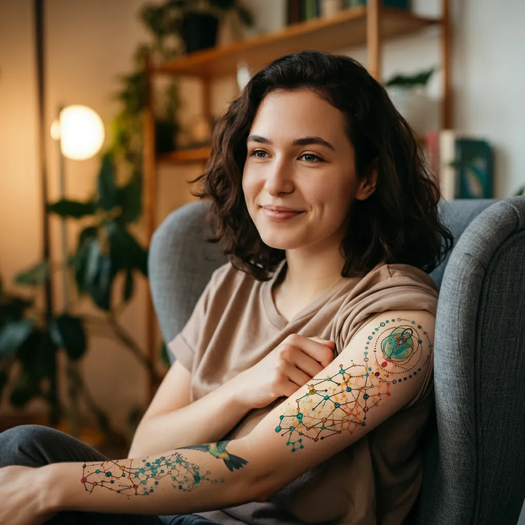 A person with an ADHD awareness tattoo, symbolizing mental health and neurodiversity.