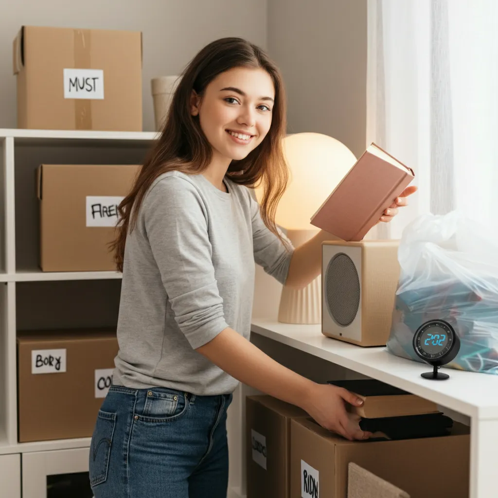 Person preparing to declutter their home by gathering boxes, trash bags, and cleaning supplies, illustrating pre-decluttering preparation tips for individuals with ADHD.