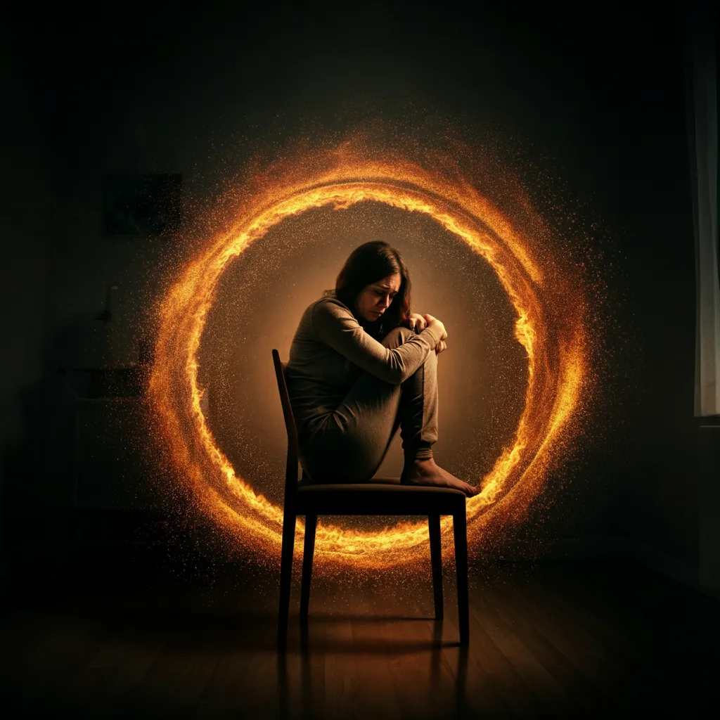 Visual representation of the 'Ring of Fire' concept, illustrating the intense emotional symptoms associated with ADHD, such as emotional impulsivity, hypersensitivity, lability, and rejection sensitive dysphoria (RSD).