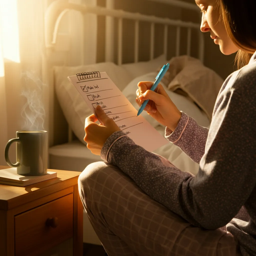 A helpful checklist for establishing a consistent morning routine to manage ADHD symptoms and improve focus throughout the day.