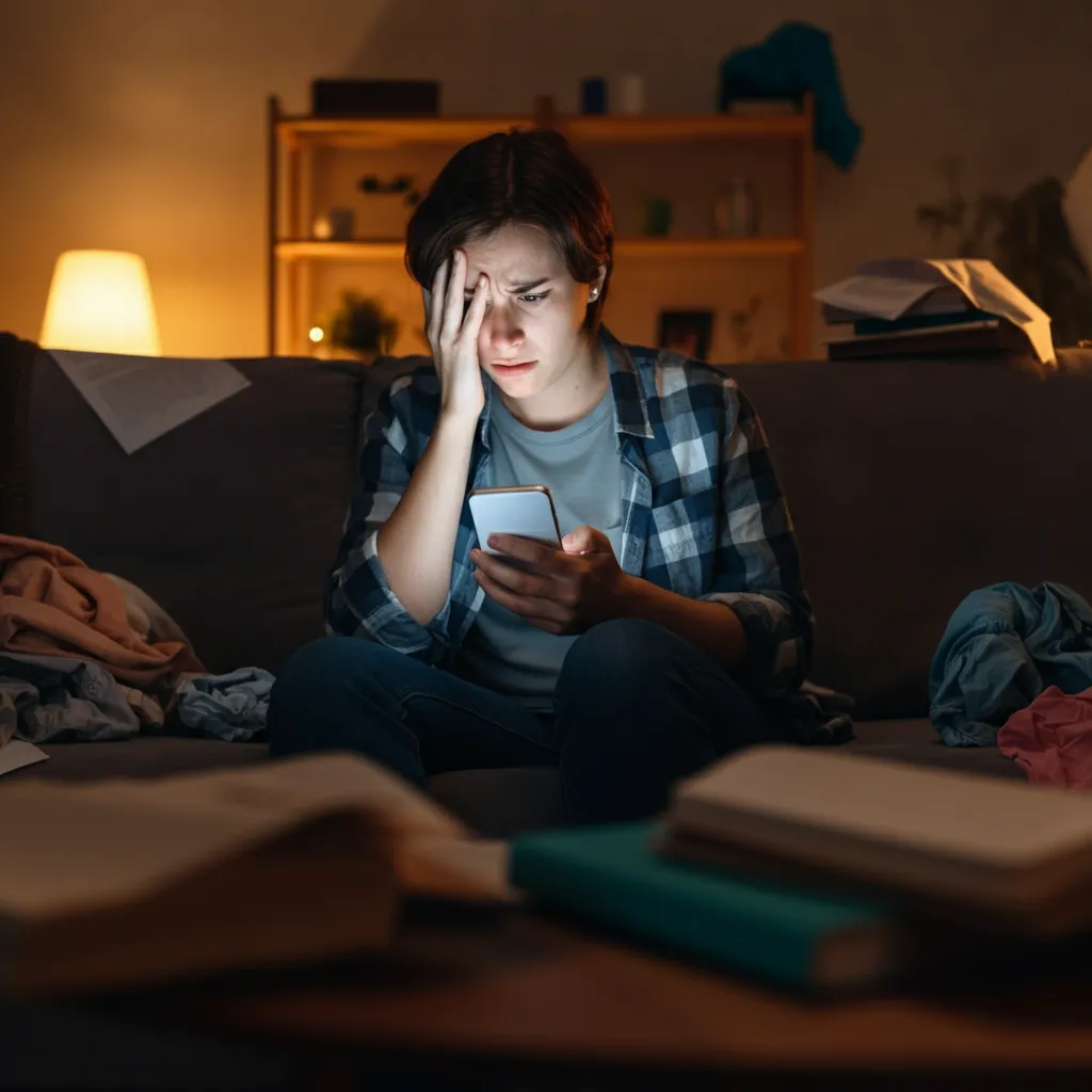 Person struggling with phone addiction and ADHD, highlighting the challenges of managing phone use with this condition.