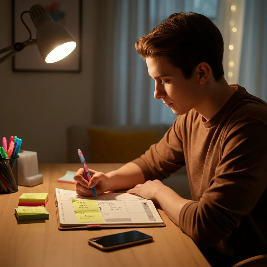 Person using a planner to organize their week, illustrating effective ADHD time management strategies.