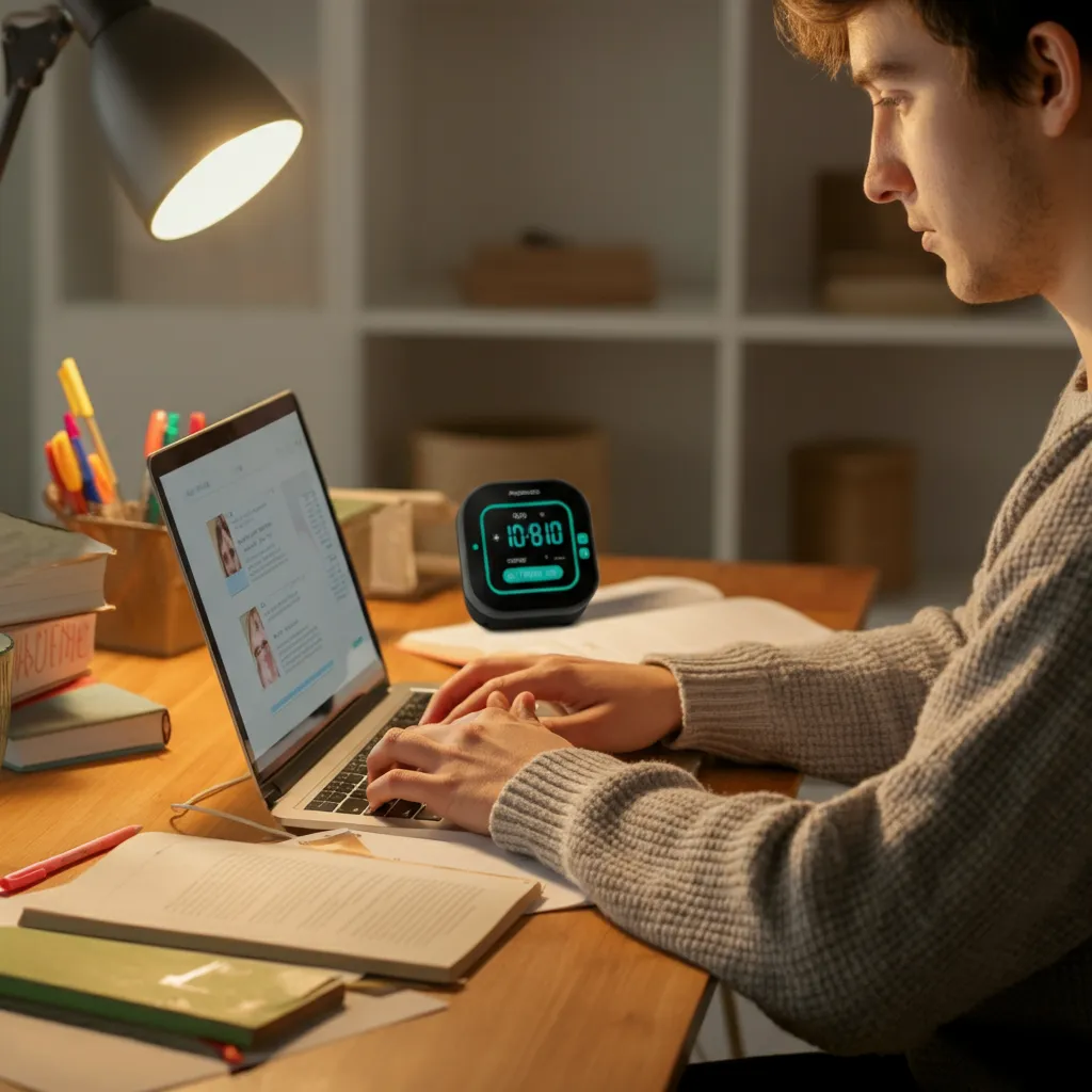 Visual representation of ADHD time management techniques, including the Pomodoro method and time blocking, helping students conquer procrastination and deadlines.