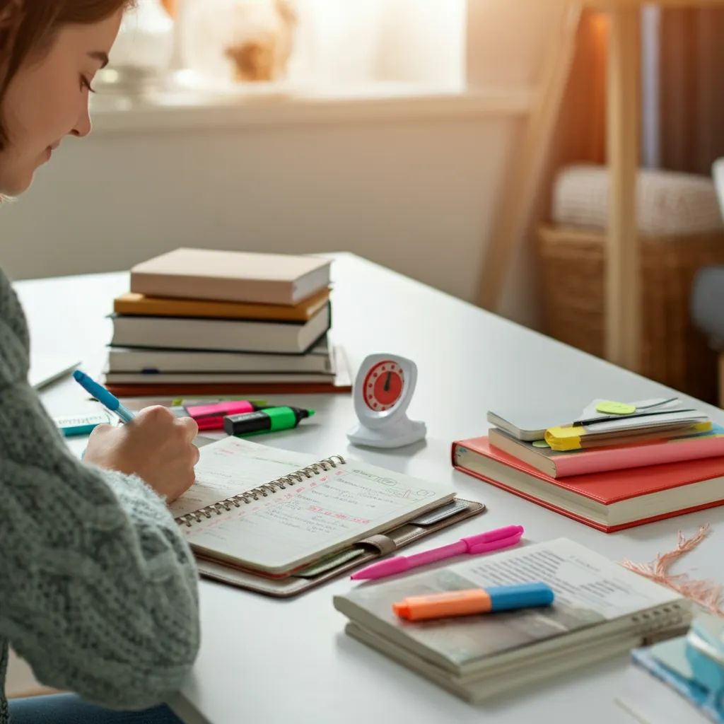 Visual representation of time management strategies for students with ADHD, including prioritizing tasks, breaking down assignments, using visual schedules, and overcoming procrastination.