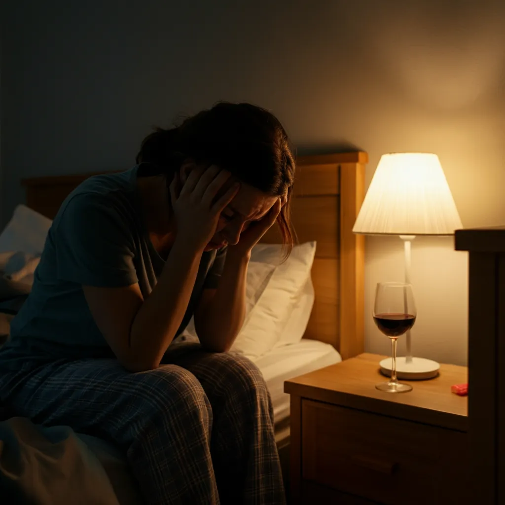 Illustration depicting the physical and psychological symptoms of an alcohol-induced panic attack, including a racing heart, shortness of breath, and feelings of impending doom.