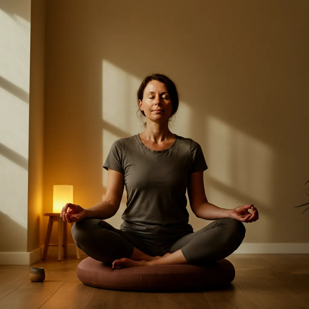 Person practicing coping strategies for anger management, such as deep breathing exercises, mindfulness, and communication techniques.