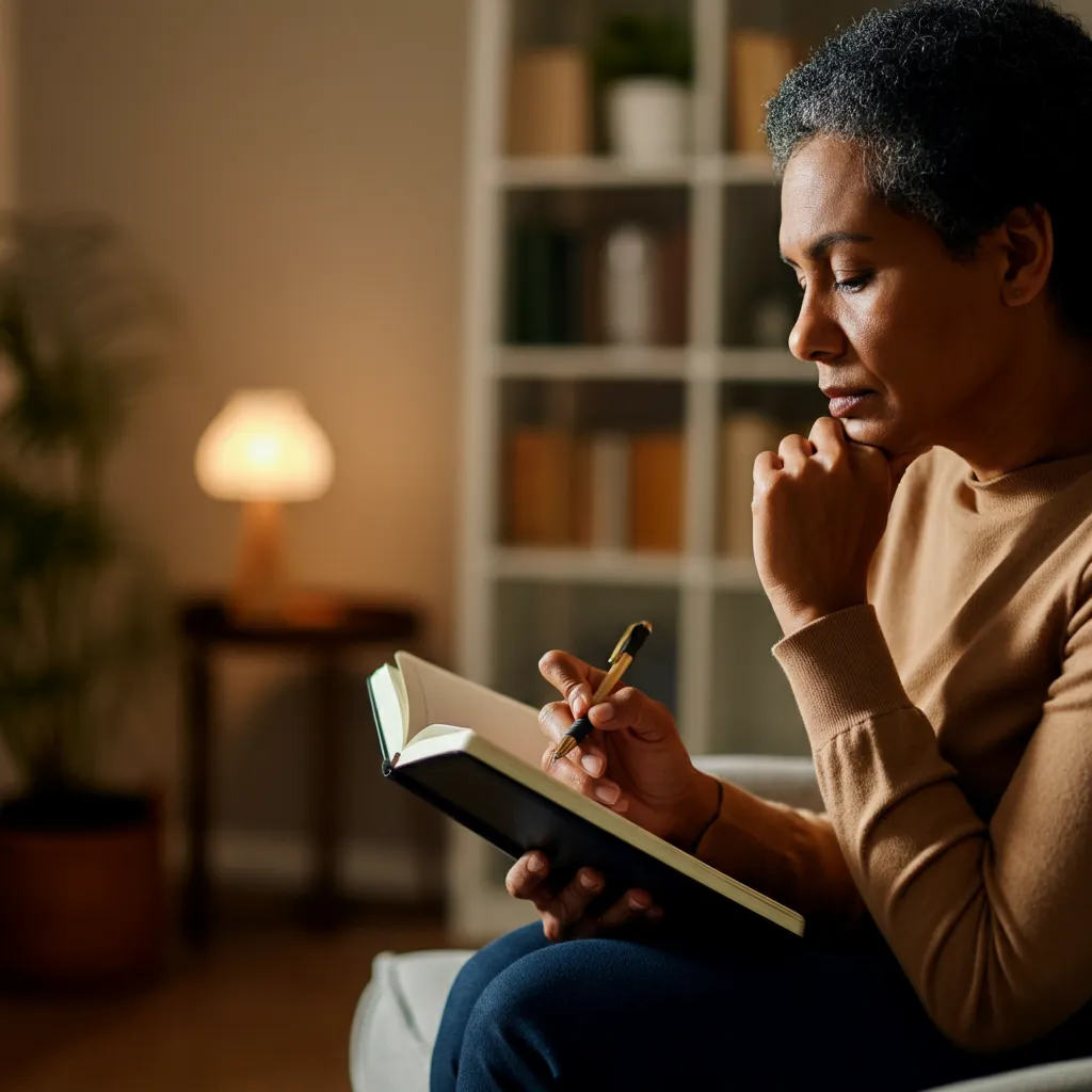 Person reflecting peacefully after an angry outburst, symbolizing the recovery and reflection stage of anger management.