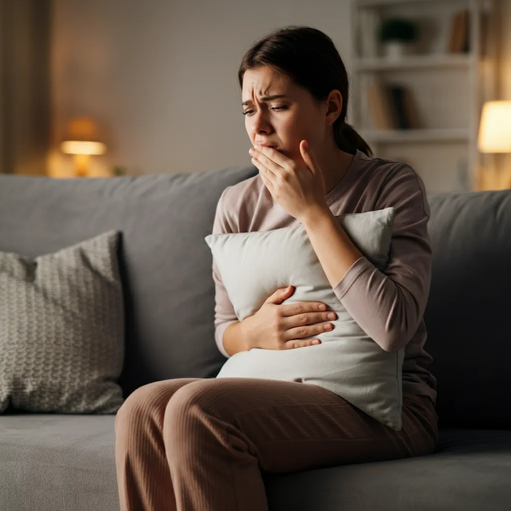 A visual representation of the connection between anxiety and nausea, demonstrating how stress and worry can manifest as physical discomfort in the stomach.