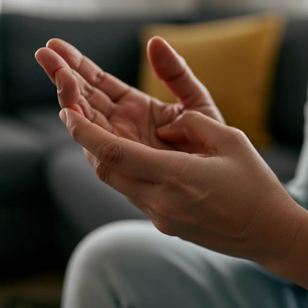 Illustration of anxiety neuropathy symptoms, including tingling, numbness, burning, and pain in hands and feet.