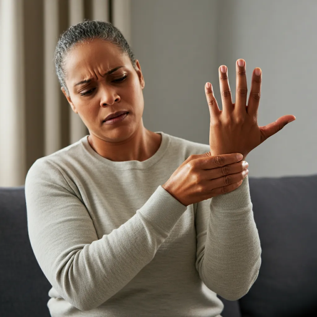 A visual representation of anxiety neuropathy symptoms, including tingling, numbness, burning, or pain in the hands, feet, arms, legs, or face.