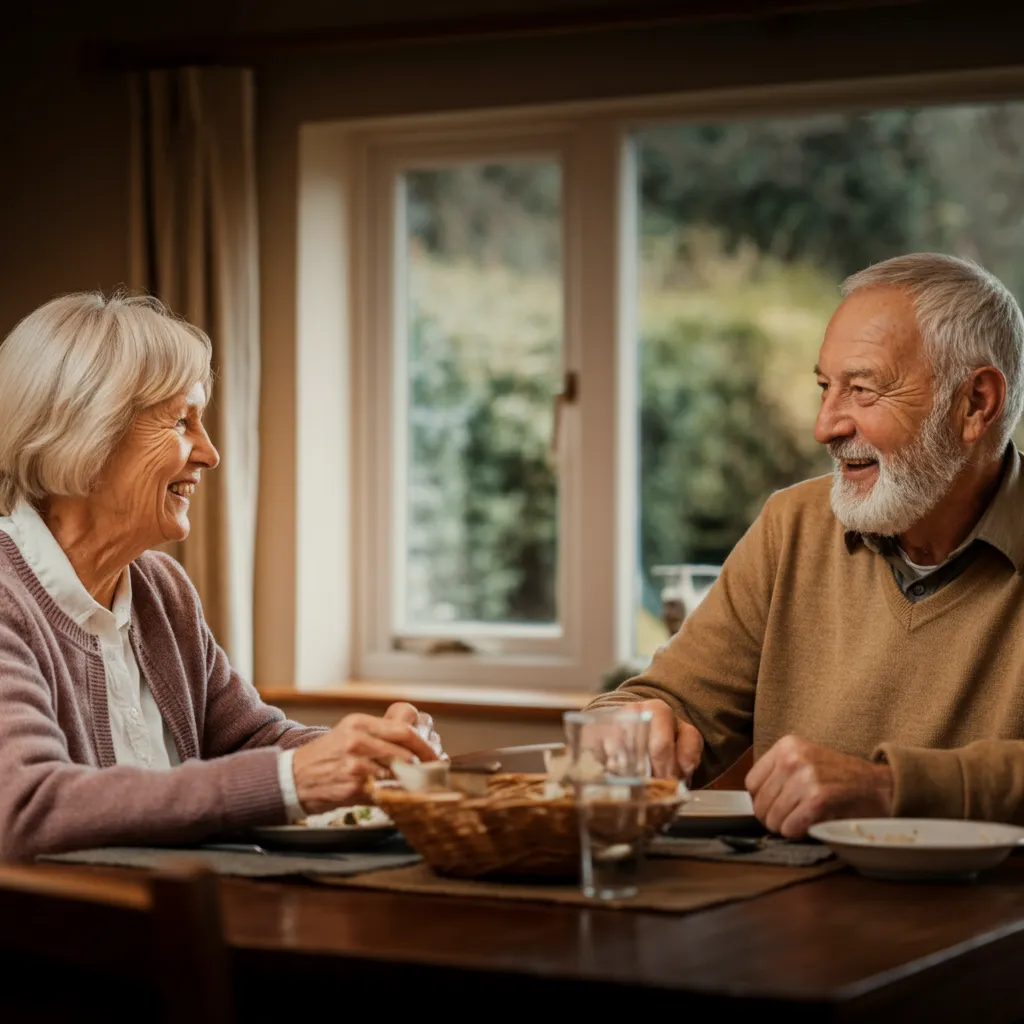 Happy retired couple enjoying quality time together, symbolizing improved work-life balance and stronger relationships in retirement.