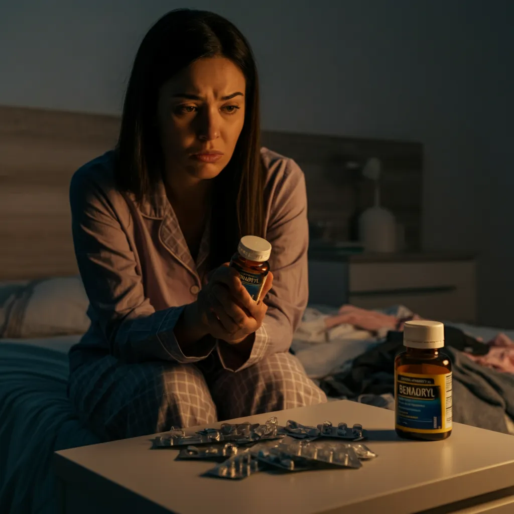 Conceptual image representing the dangers and complexities of Benadryl addiction, including its impact on mental and physical health. Learn about the risks, signs, and treatment options.