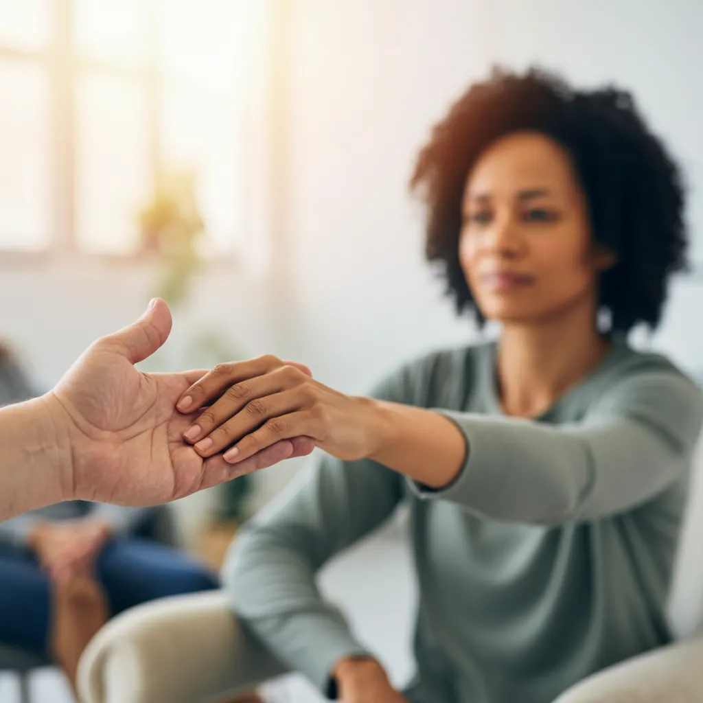 Person reaching out for support symbolizing hope and recovery from benzo addiction.