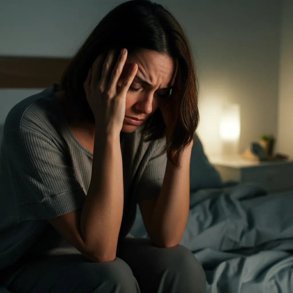 Person experiencing benzodiazepine withdrawal symptoms like anxiety, insomnia, and tremors. Medically supervised detox is crucial for safe withdrawal.