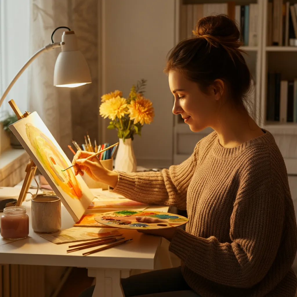 Person engaging in a creative activity, symbolizing the process of rediscovering creativity after depression.