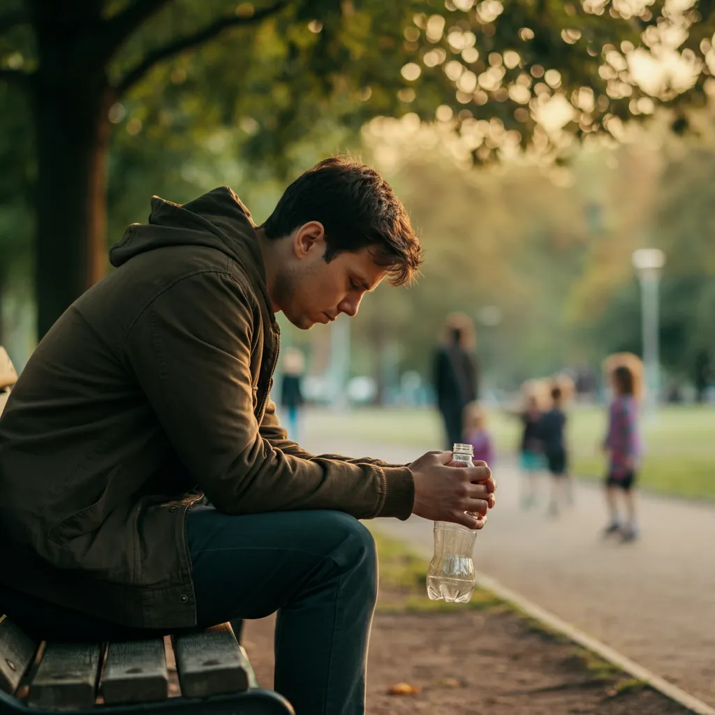 Person holding a bottle with swirling emotions trapped inside, illustrating the concept of bottling up emotions and its impact on mental health.