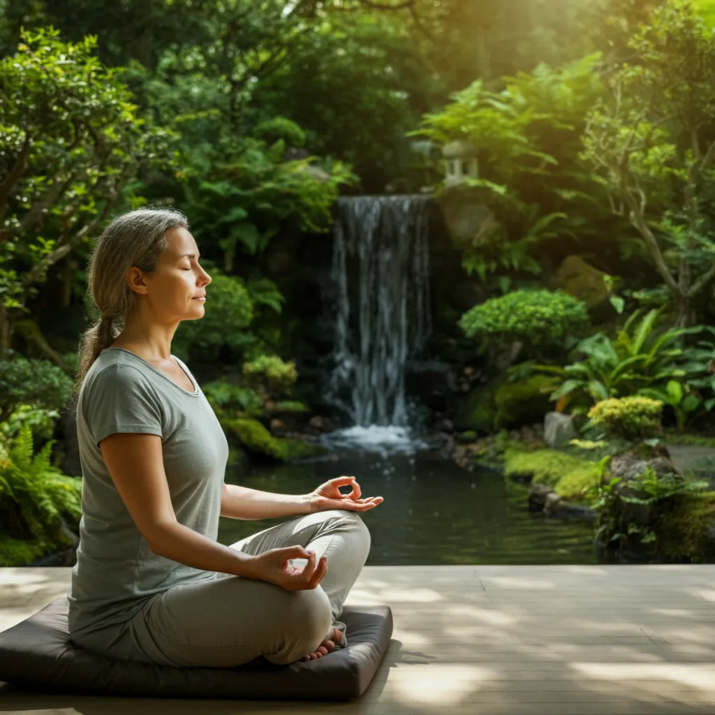 Serene person meditating, symbolizing anxiety relief through Buddhist teachings and mindfulness practices.