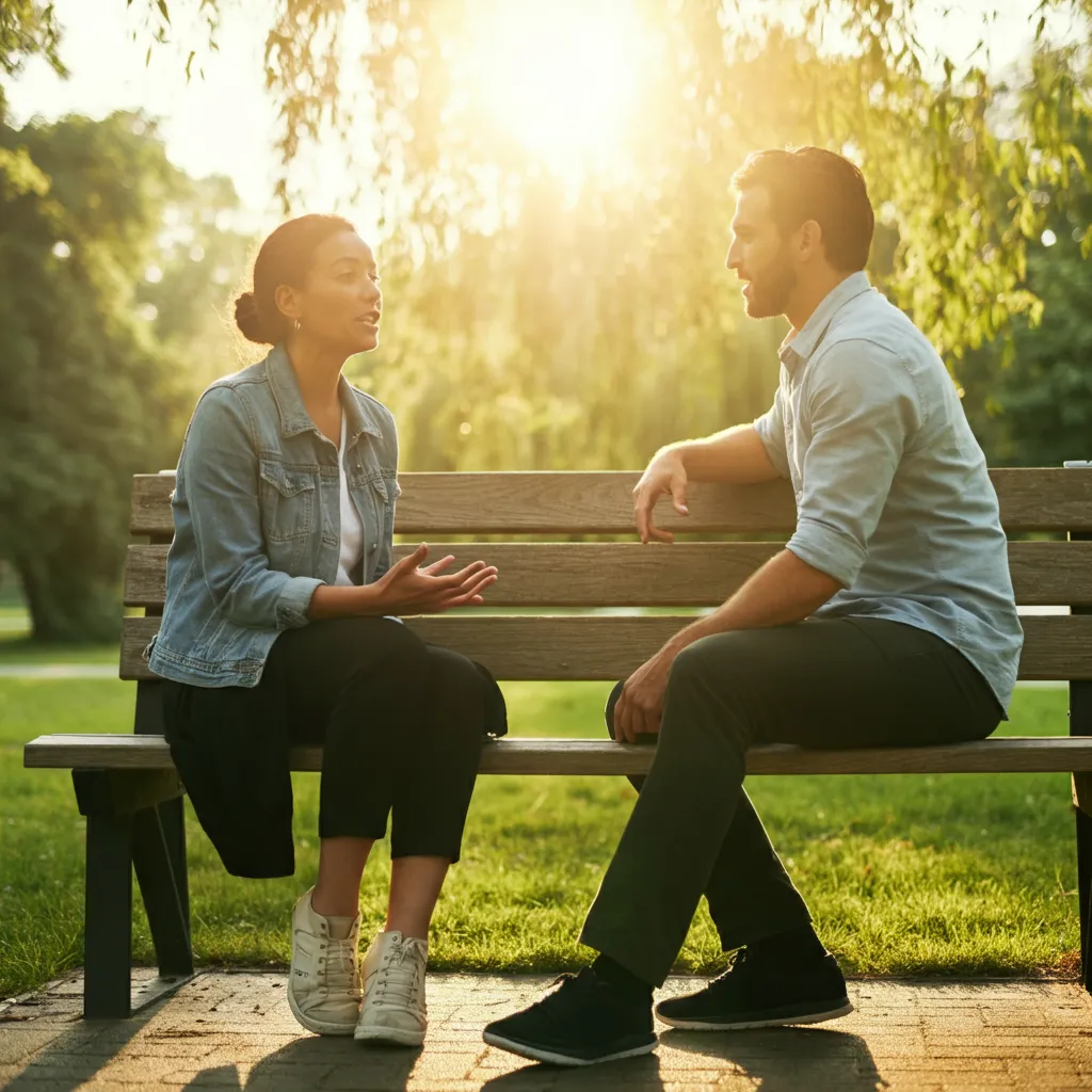 People connecting and communicating, representing building healthy relationships based on trust, respect, empathy, and shared values.