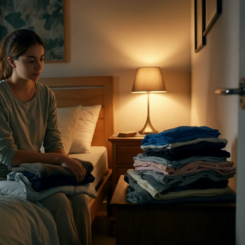 Person starting to clean their room by making their bed, representing the concept of setting realistic goals for cleaning a depression room.