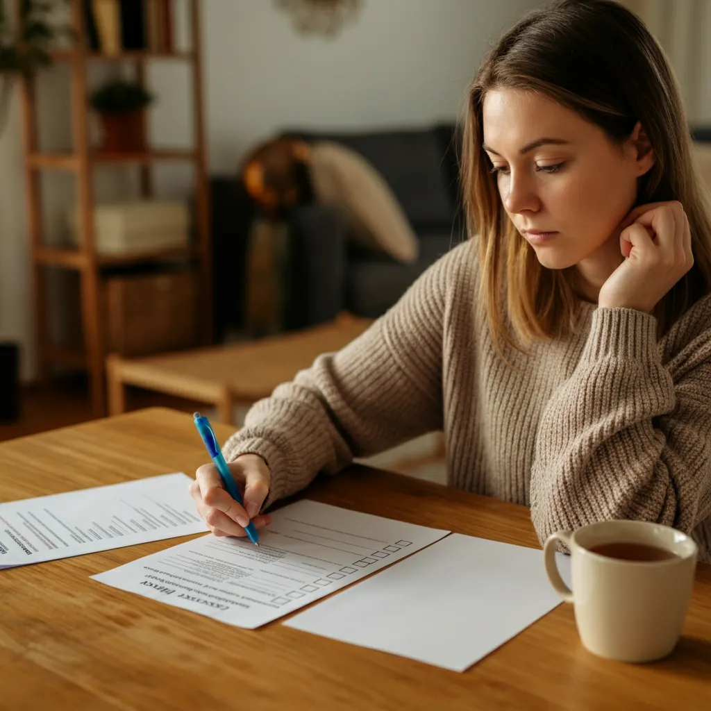 Person completing the Burns Depression Checklist to assess their mental health.