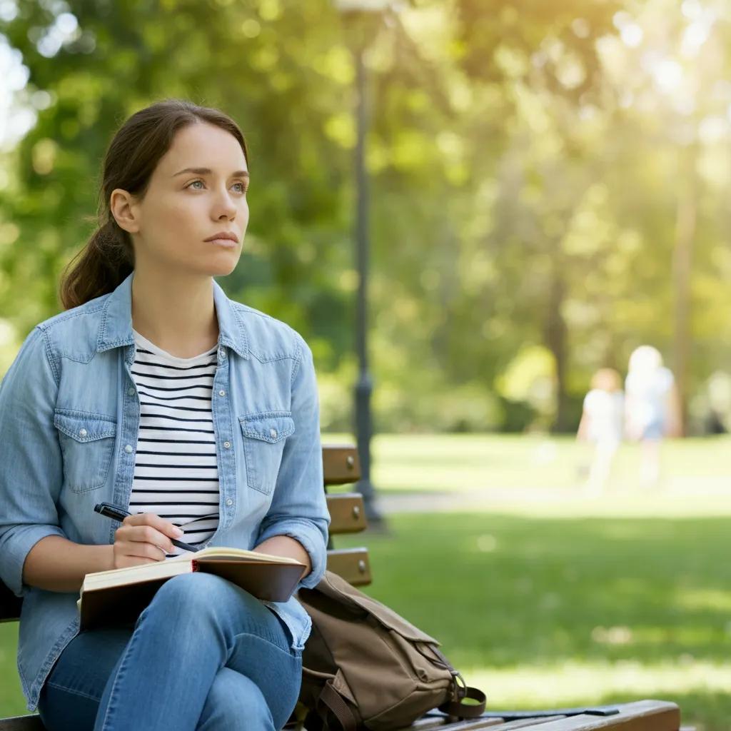 Person in contemplation stage of addiction recovery, considering the pros and cons of change and reflecting on their substance use.