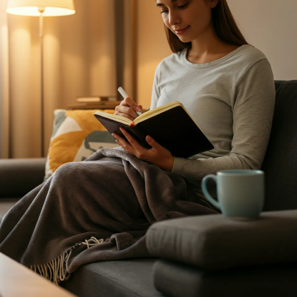 Person practicing mindfulness and healthy eating habits to cope with stress.