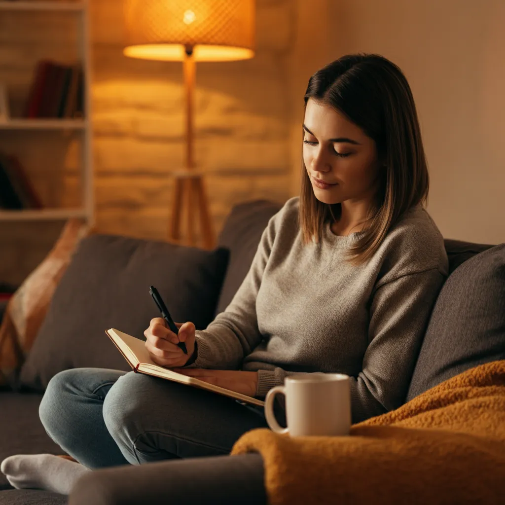 Person practicing self-care and coping strategies for managing emotional detachment, including mindfulness, journaling, and seeking support.