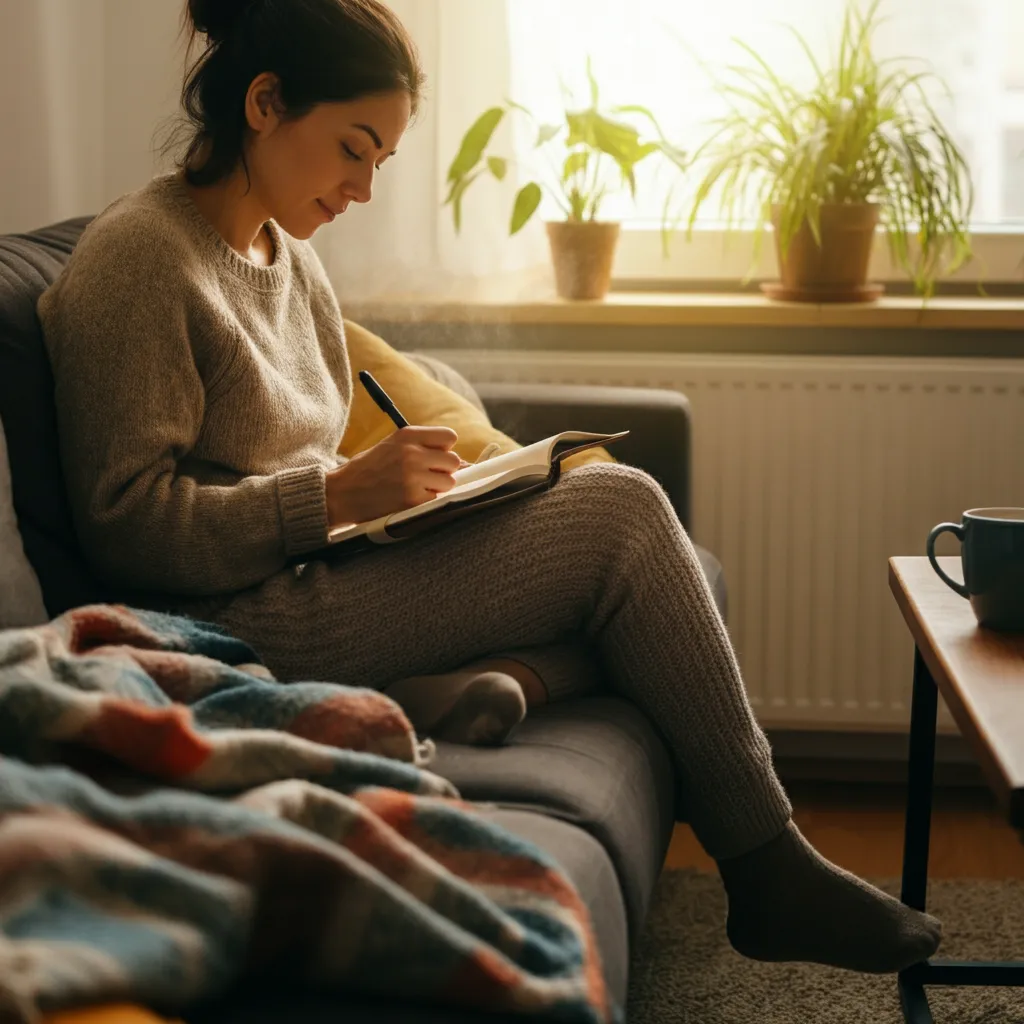 Person using coping strategies and self-help tools to manage depression and improve mental wellbeing.