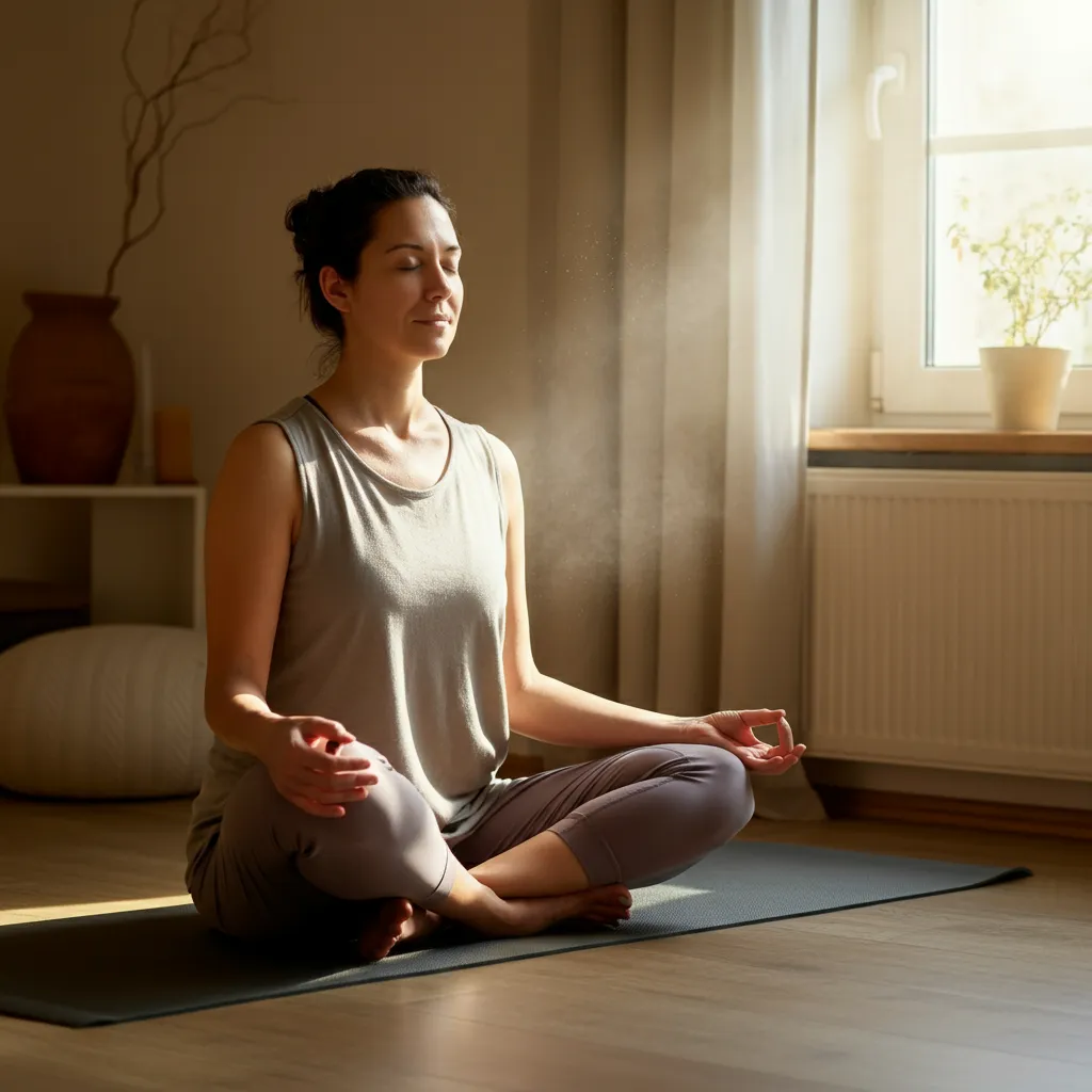 Person practicing relaxation techniques to cope with neurological symptoms of anxiety.