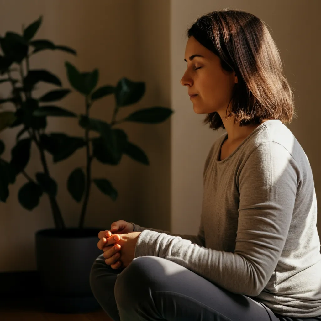 Person practicing grounding techniques to manage social anxiety associated with borderline personality disorder (BPD).