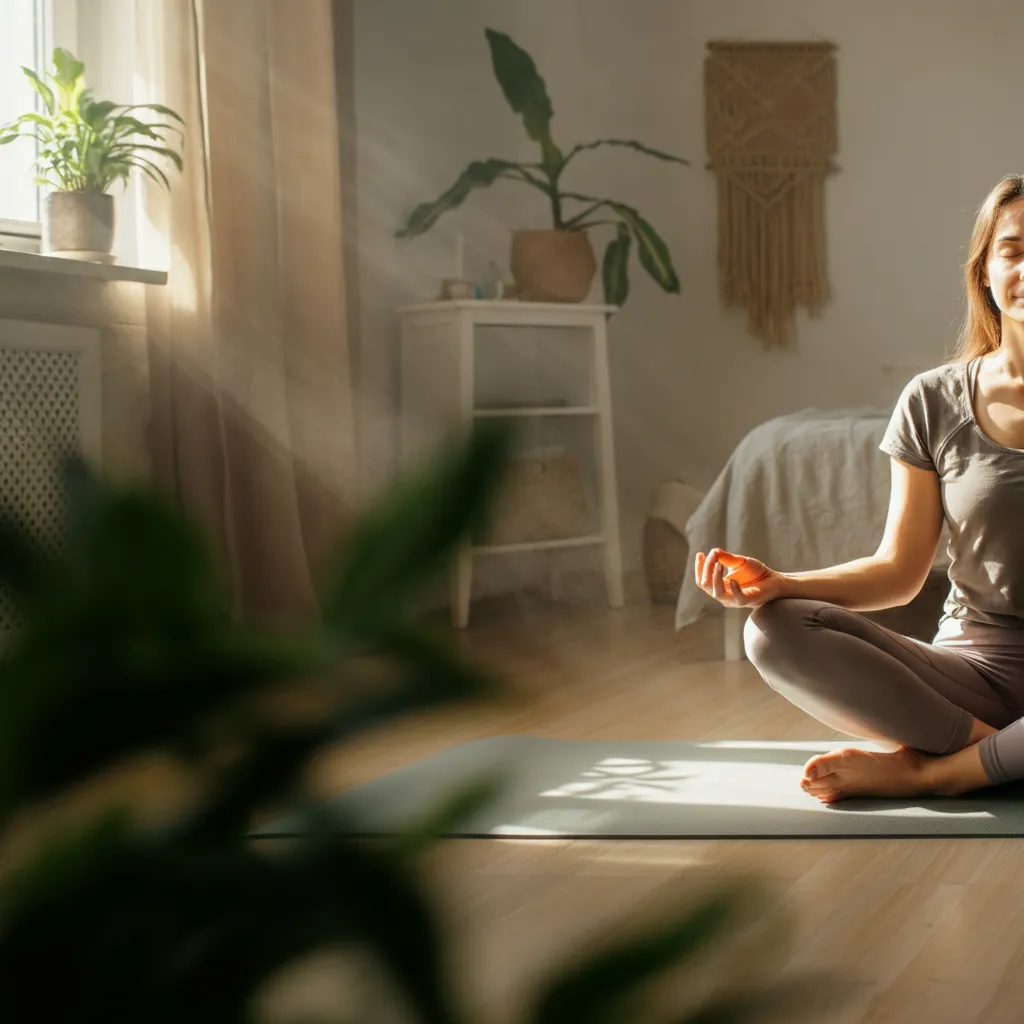 Serene person meditating outdoors, symbolizing coping strategies for spiritual anxiety.