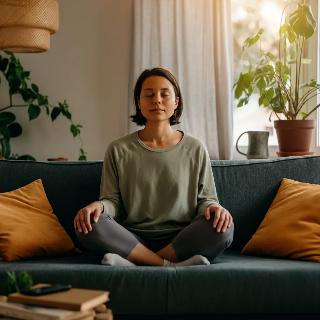 Person practicing grounding techniques to manage symptoms of agoraphobia and social anxiety.