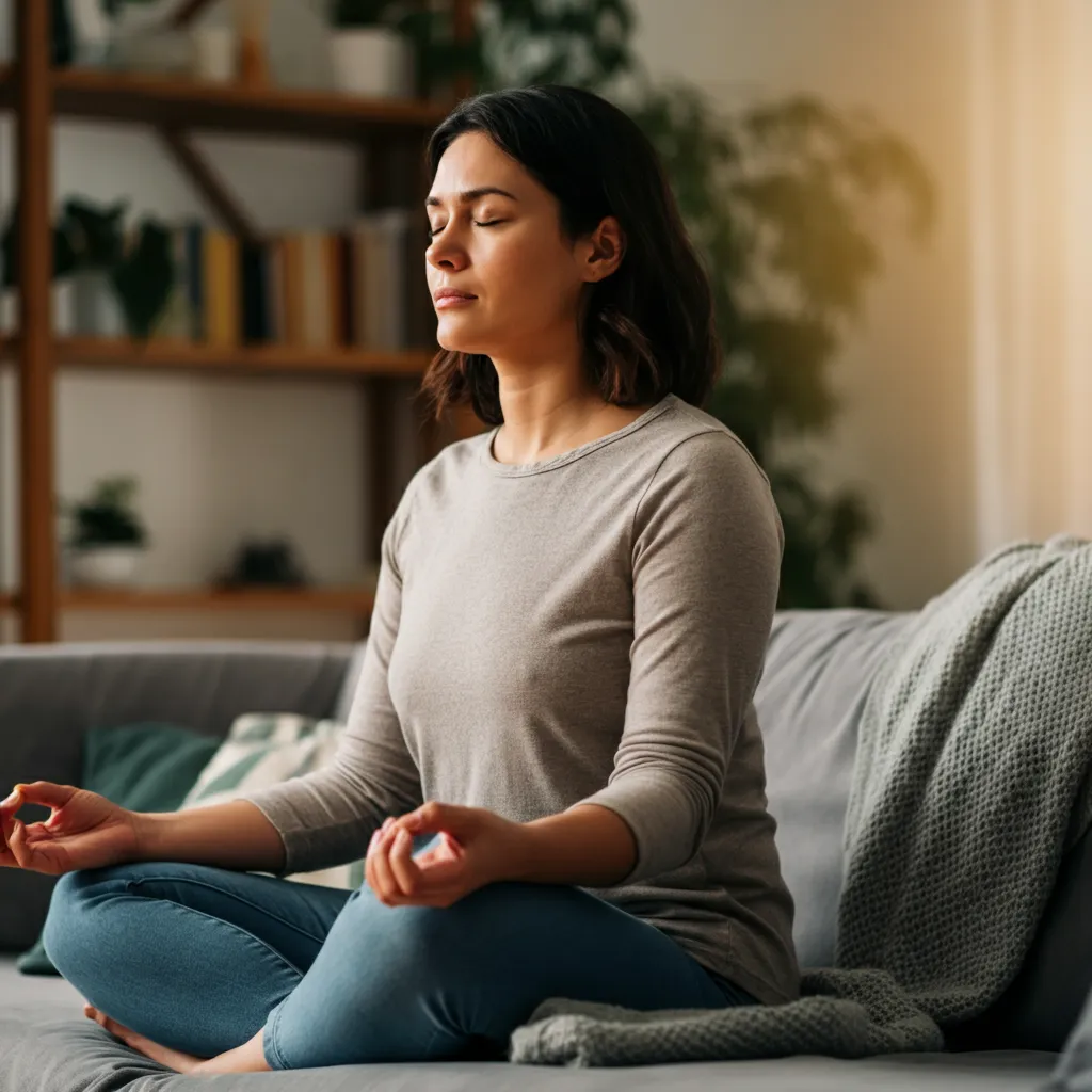 Person finding peace through meditation, symbolizing coping strategies for neuropathy and anxiety.