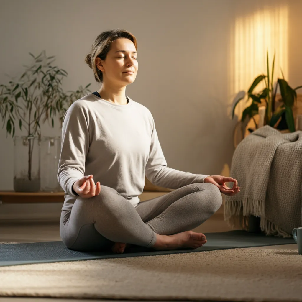 Person finding comfort and support through healthy habits, mindfulness, and connection with others while coping with the physical symptoms of grief.