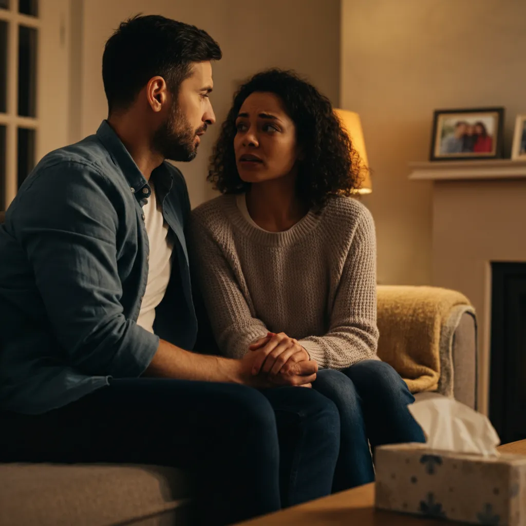 Couple in therapy session, working on rebuilding trust and communication after experiencing infidelity.  Focus on healing and a healthier future together.