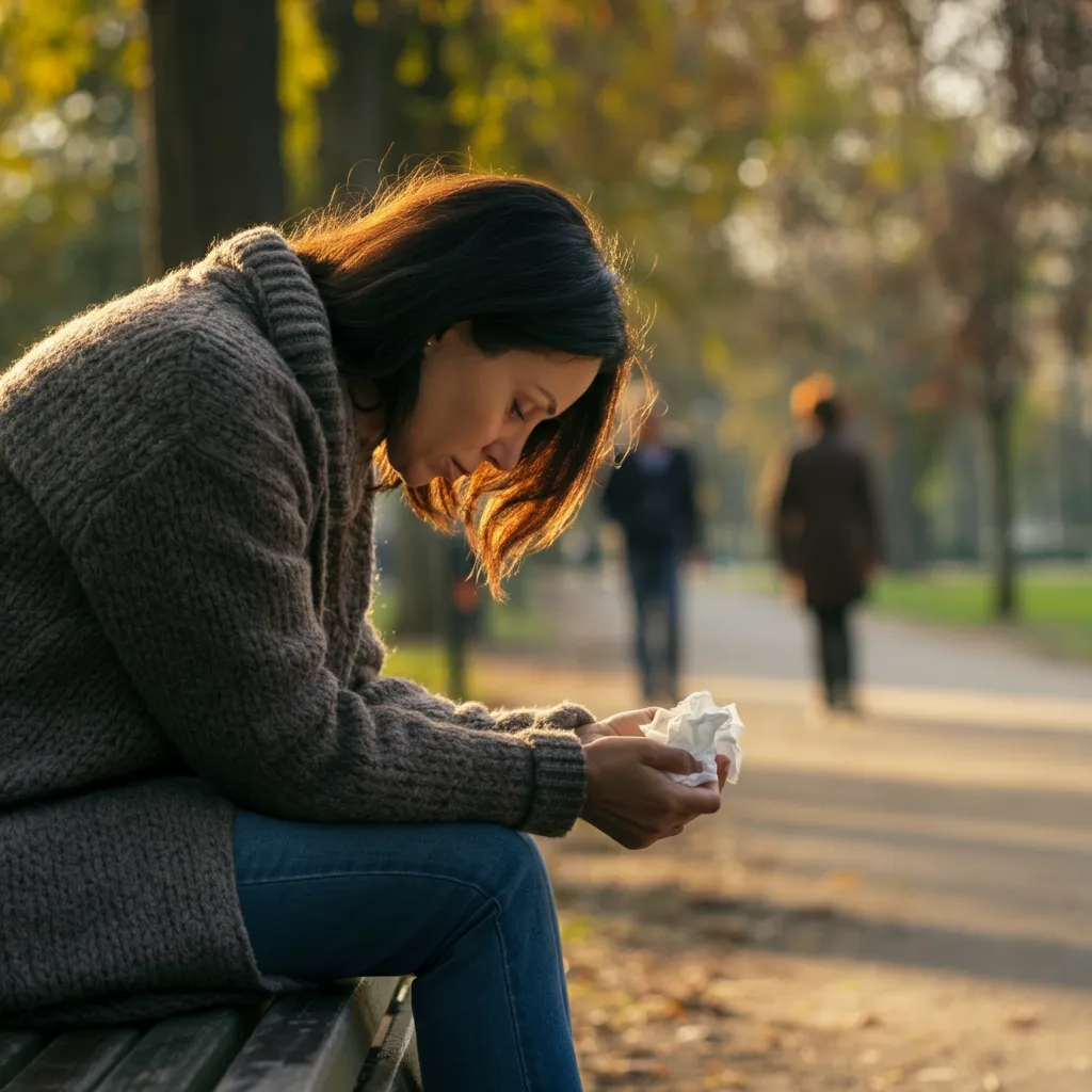 A woman processing complex emotions associated with a husband's addiction.