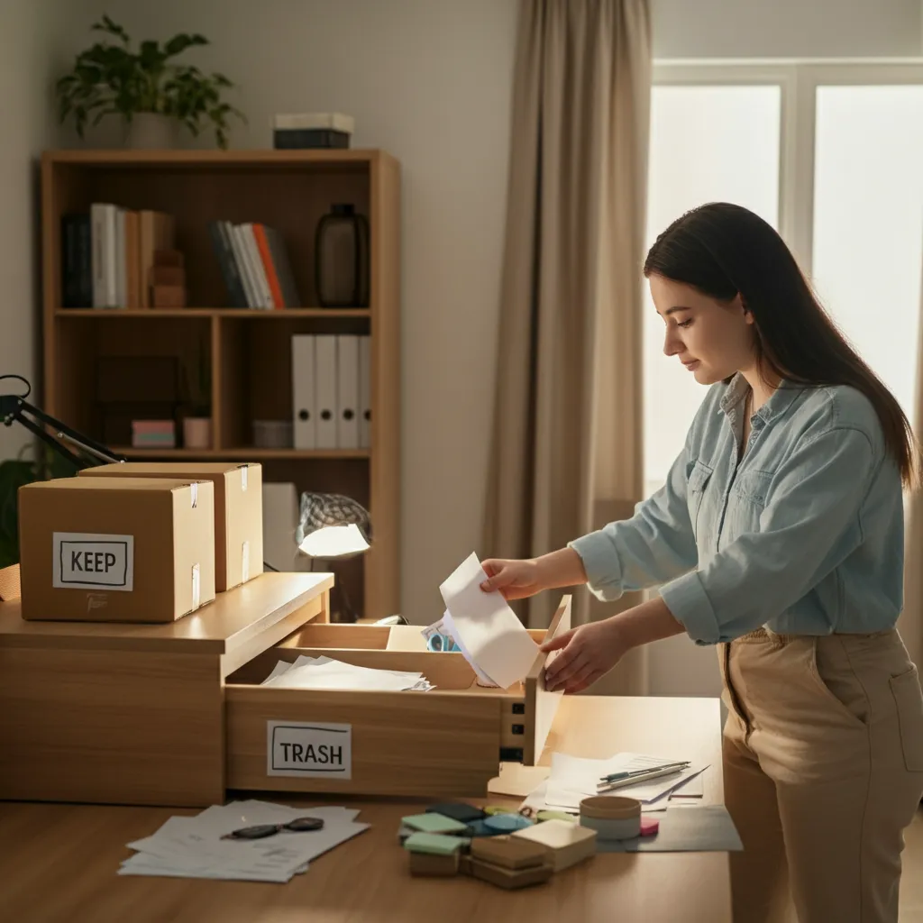 Person decluttering a shelf, representing practical strategies for managing clutter with ADHD.