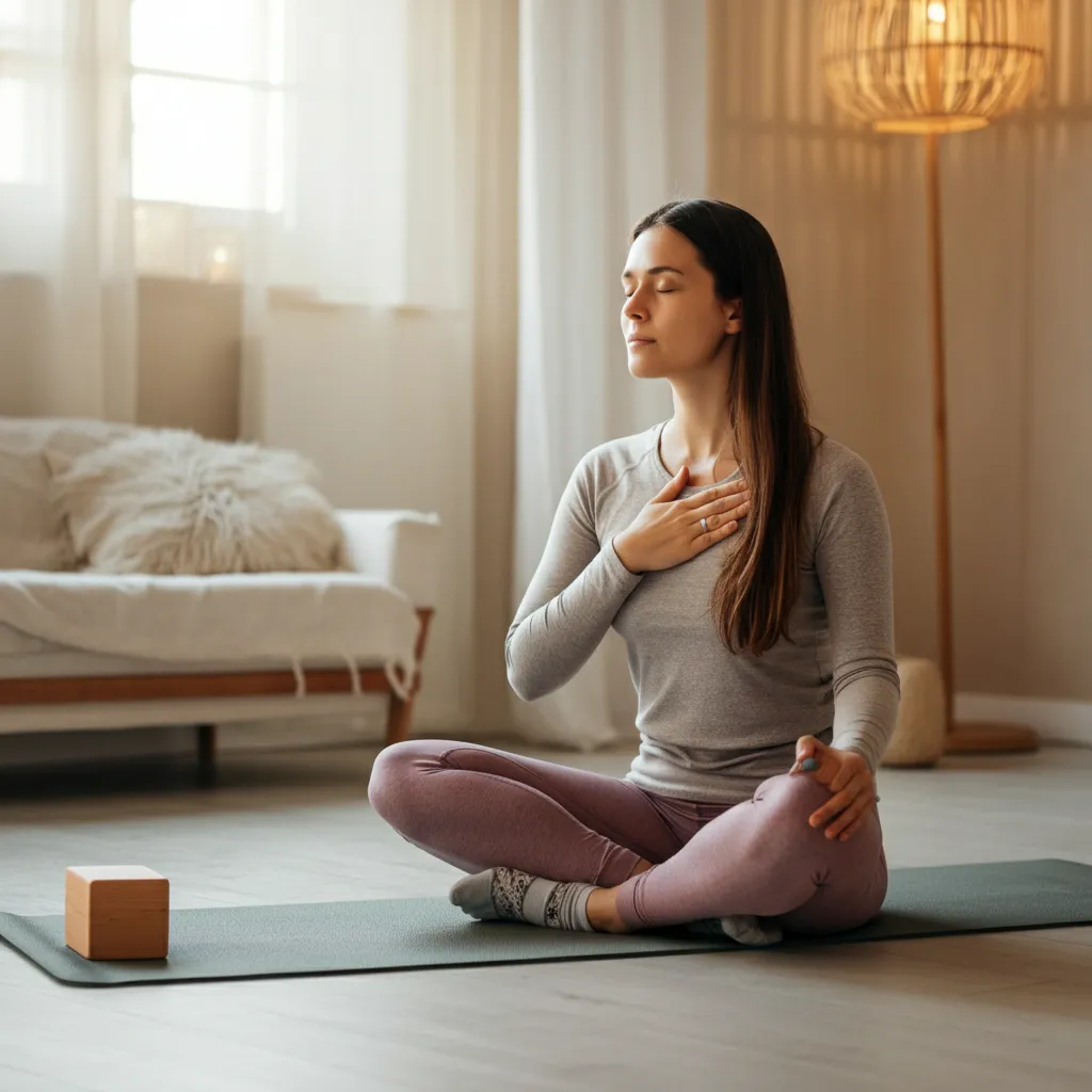 Person practicing deep breathing exercises for stress relief and ADHD management.