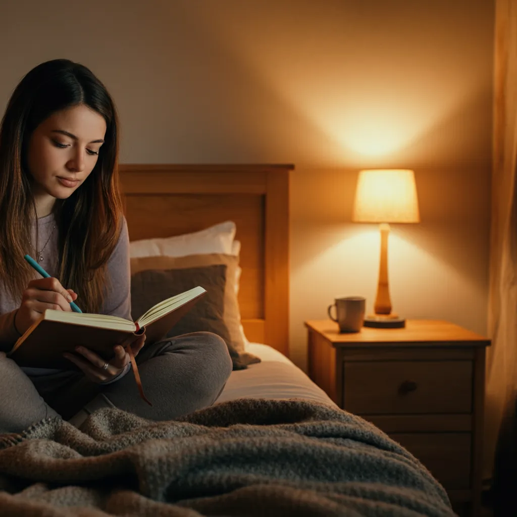 Person reflecting on their emotional dumping patterns, journaling and seeking feedback to improve communication and develop self-awareness.