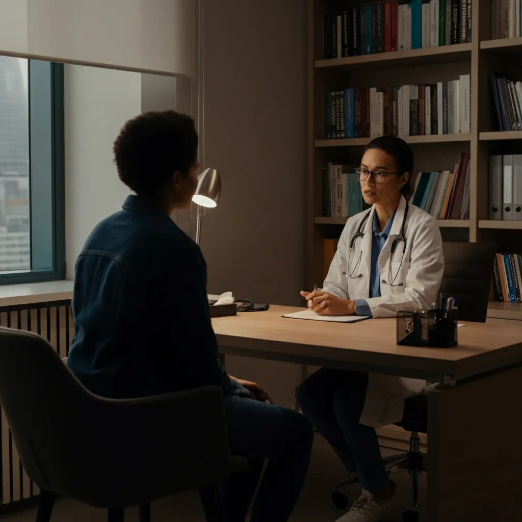 A person talking to a healthcare professional about their anxiety, symbolizing the process of diagnosing and seeking help for Generalized Anxiety Disorder (GAD).