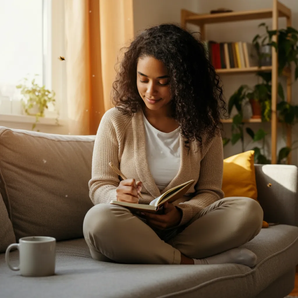 Person practicing digital wellbeing by taking a break from their devices and engaging in offline activities like spending time in nature.