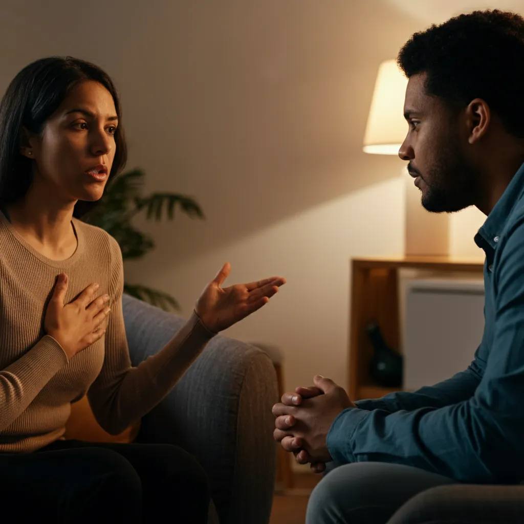 Two people talking calmly and respectfully, demonstrating effective communication skills for building healthy relationships.