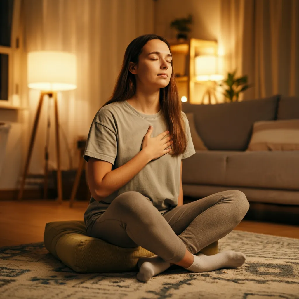 Person practicing grounding techniques to manage emetophobia panic attack symptoms.