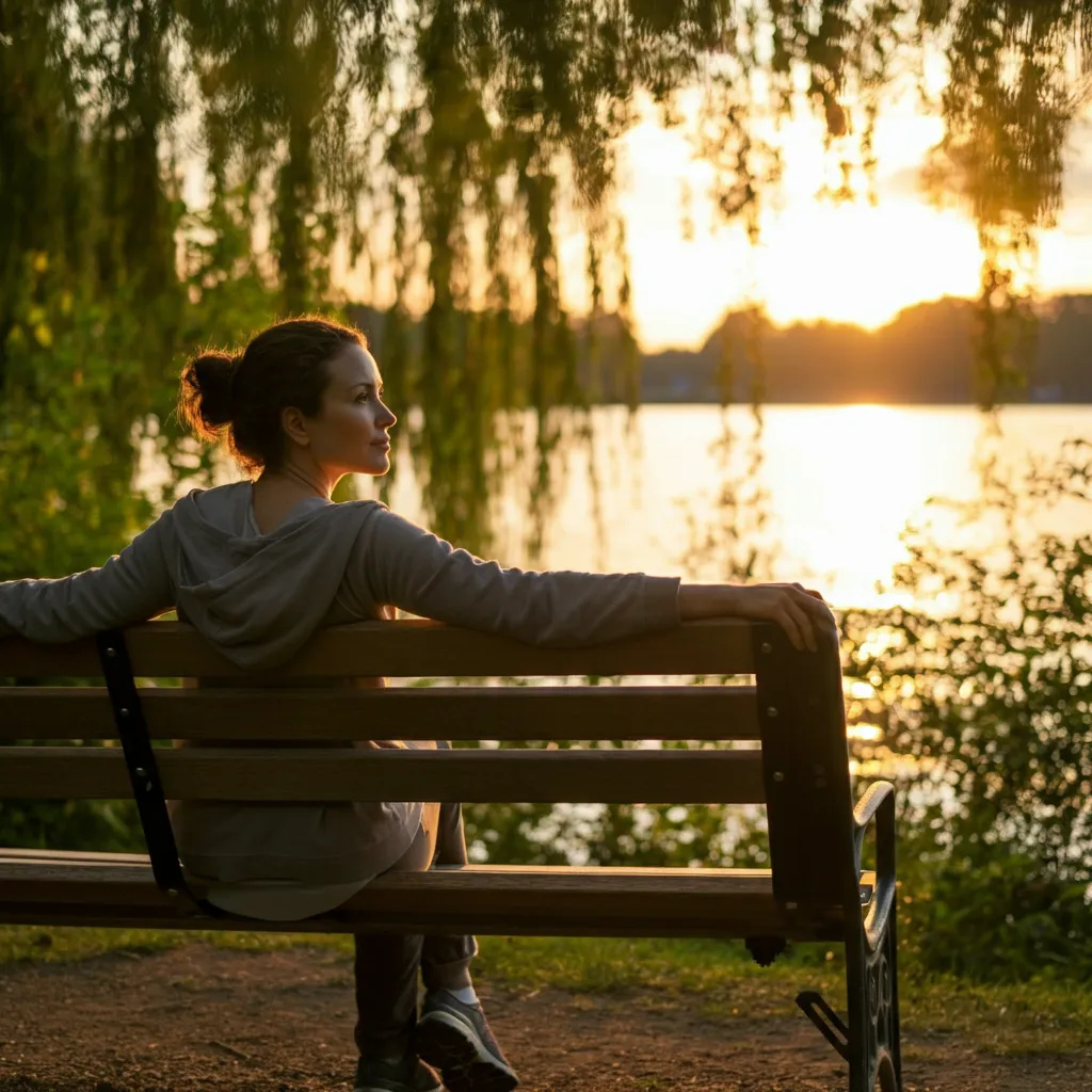 Person finding peace and acceptance, symbolizing emotional healing and integration after a difficult experience.