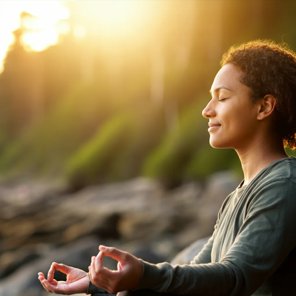 Person finding emotional balance and practicing mindfulness