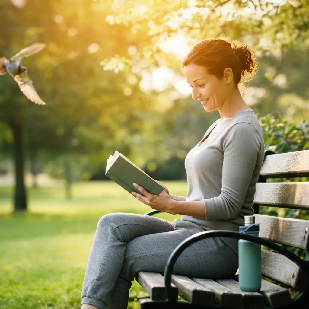 Woman finding peace and independence through emotional detachment, setting boundaries, self-care, and rediscovering herself.